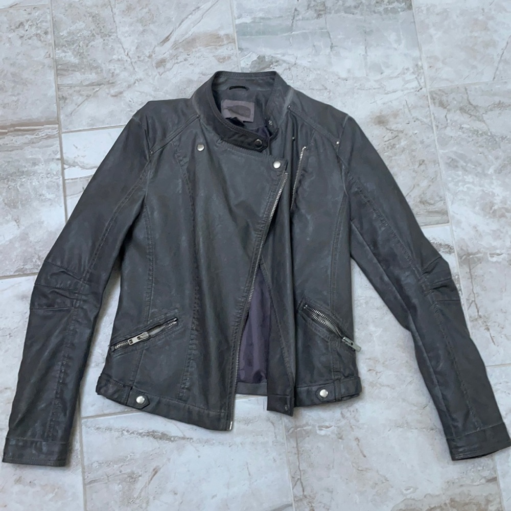 Grey moto jacket with sleeve detail